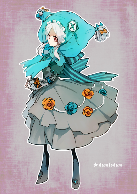 dasutodasu dress flower garbodor hoo hood personification pokemon pokemon_(game) pokemon_black_and_white pokemon_bw red_eyes solo white_hair