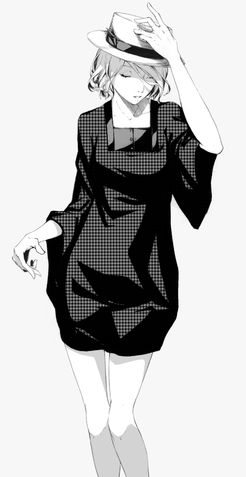 collarbone copyright_request eyes_closed hand_on_hat hat monochrome porkpie_hat sawasawa short_hair solo