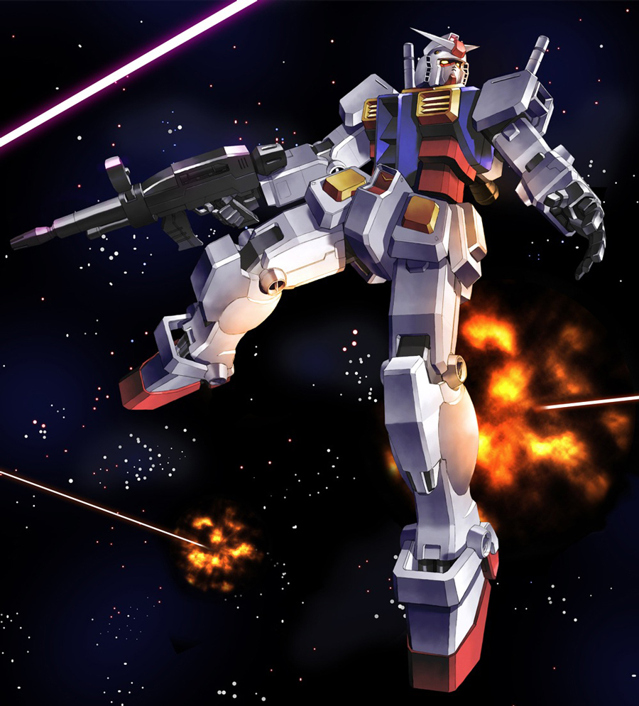 80s beam_rifle energy_beam explosion gun gundam mecha mobile_suit_gundam no_humans oldschool rx-78-2 solo spikes tyuga weapon