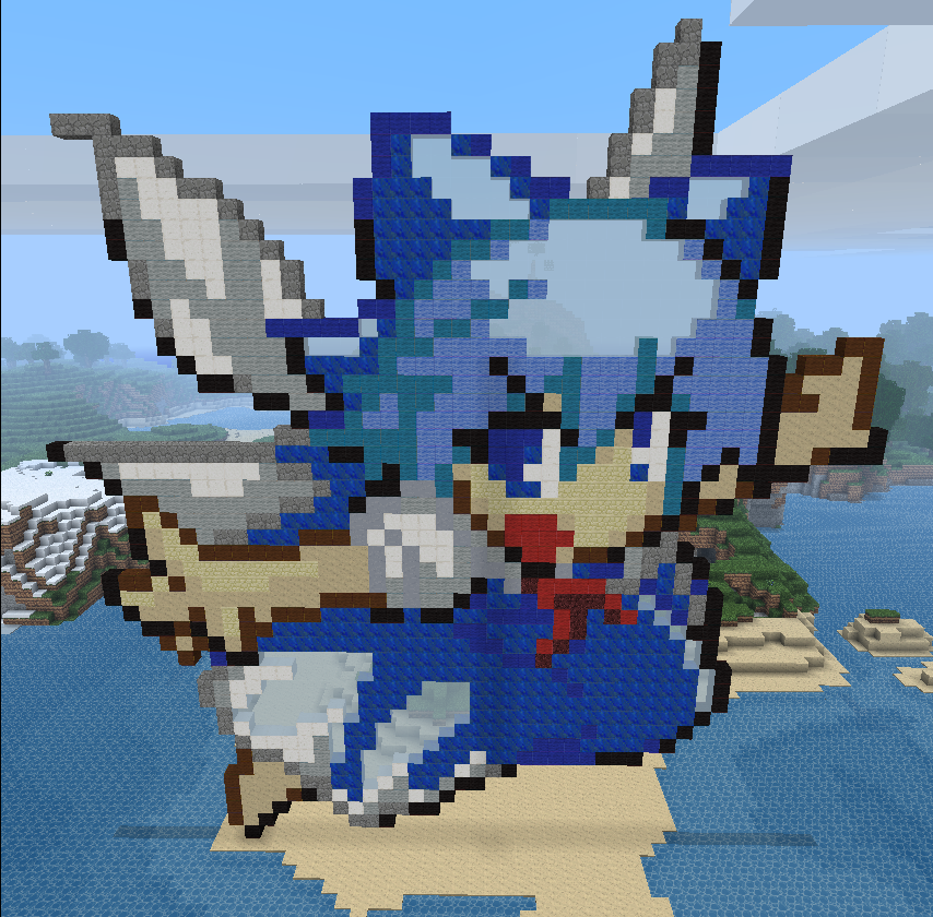 art blue_eyes blue_hair cirno dress ice minecraft noob4u pixel_art project solo structure touhou touhou_ningyougeki touhoumon wings