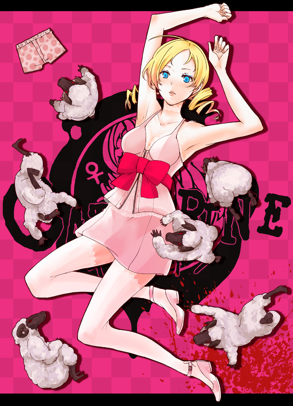 atlus bad_id blonde_hair blue_eyes catherine catherine_(game) choker d-tline drill_hair face highres ko-&gt;u sheep thigh-highs thighhighs twintails