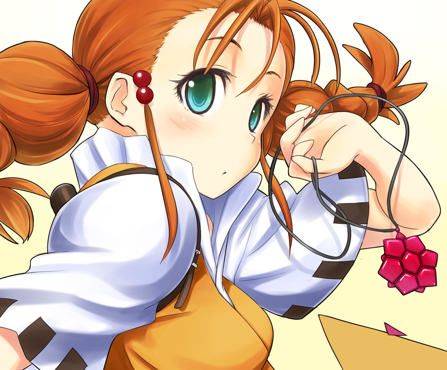 bangs blush braid green_eyes gunxsword hair_bobbles hair_ornament jewelry kameo long_hair necklace orange_hair toshiya turtle twin_braids wendy_garrett