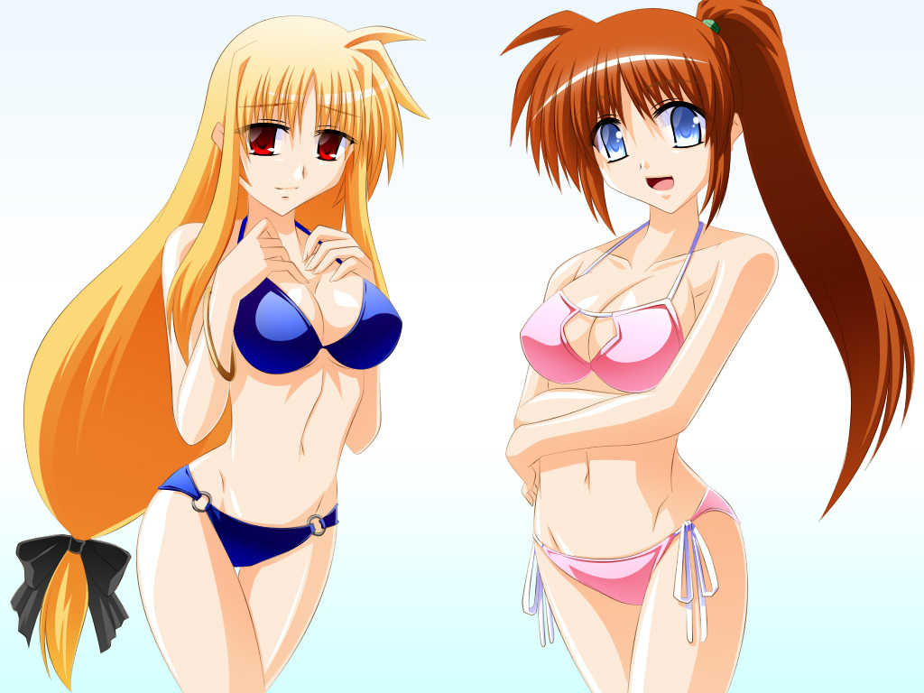 bikini fate_testarossa mahou_shoujo_lyrical_nanoha mahou_shoujo_lyrical_nanoha_strikers swimsuit takamachi_nanoha white