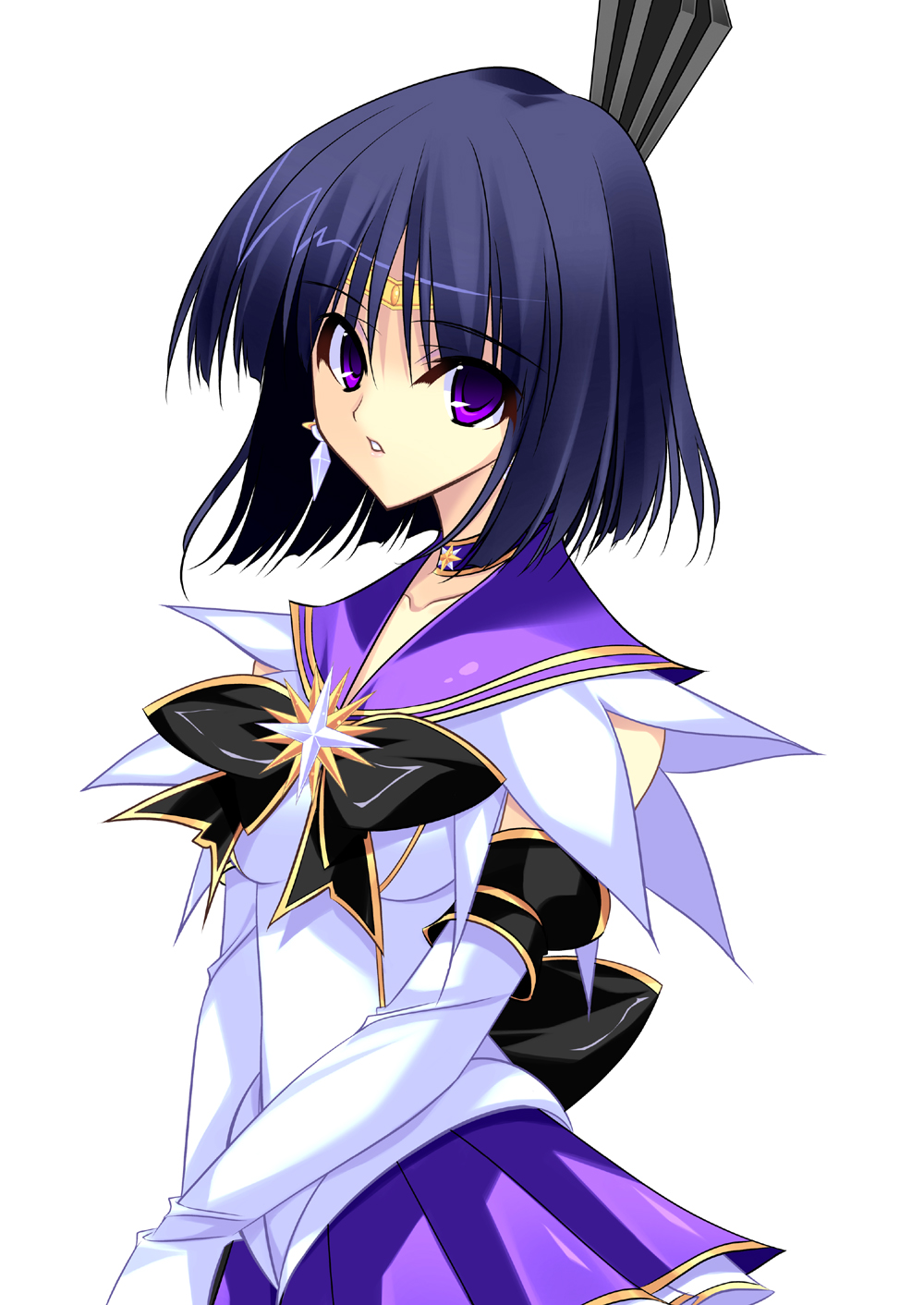 1girl bishoujo_senshi_sailor_moon black_hair bob_cut bow brooch choker earrings elbow_gloves gloves highres jewelry kobayashi_chisato magical_girl pleated_skirt purple_eyes ribbon sailor_collar sailor_moon sailor_moon_musical sailor_saturn short_hair skirt solo star tiara tomoe_hotaru white_gloves