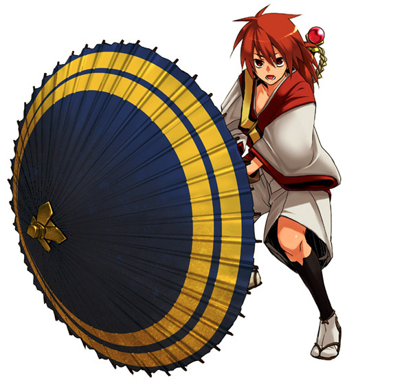 hisame_shizumaru male red_hair redhead samurai_spirits sandals simple_background snk solo tabi tatada umbrella