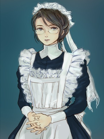 emma glasses hair_up hands_clasped lowres maid maid_headdress portrait solo trico_(mentalsketch1985) victorian victorian_romance_emma