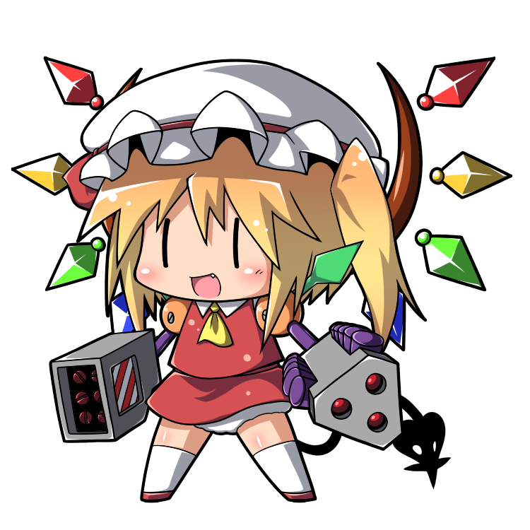 dress fang flandre_scarlet gem god-emperor jinnouchi_akira laevatein medarots multishot_rocket_launcher panties robot rocket_launcher side_ponytail solo the_embodiment_of_scarlet_devil touhou transparent_background underwear weapon wings |_|