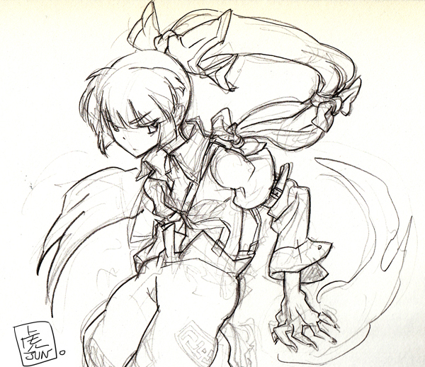 face fujiwara_no_mokou ponytail signature sketch solo tora_jun touhou