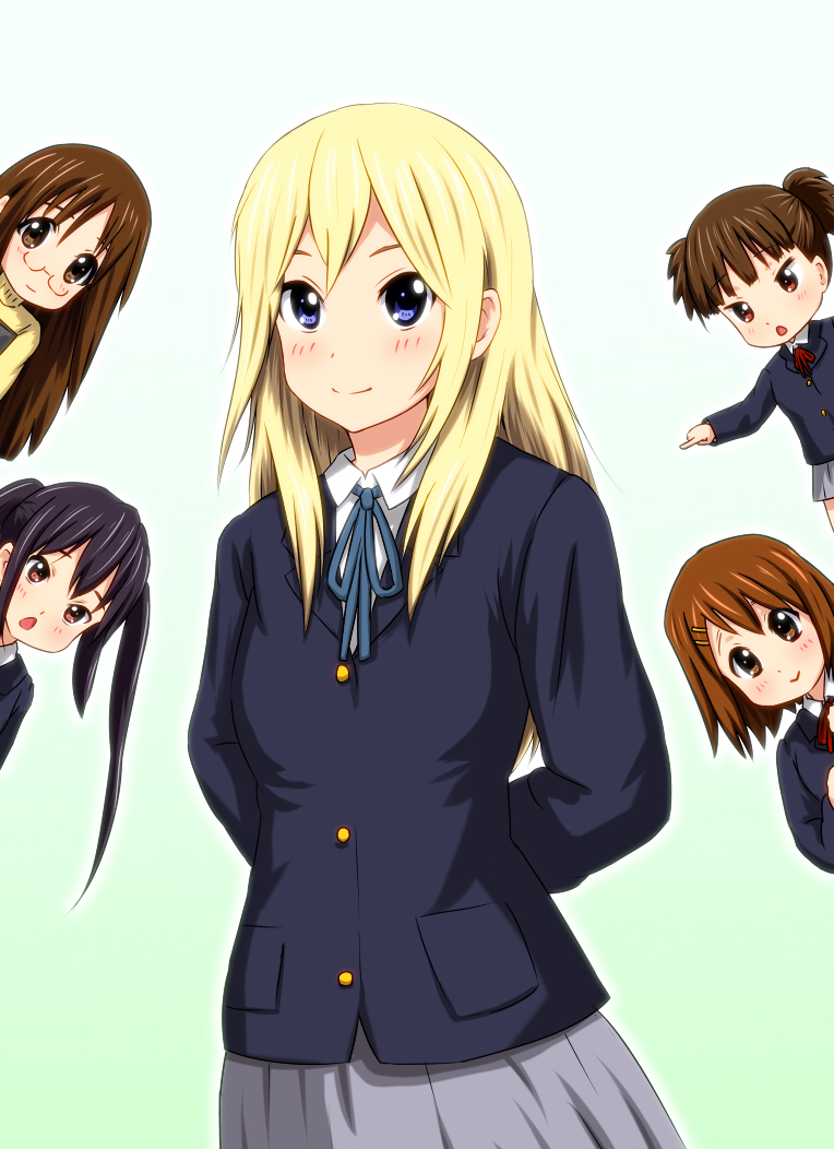 blue_eyes diesel-turbo hair_ornament hairclip hirasawa_ui k-on! long_hair nakano_azusa official_style peeking_out saitou_sumire school_uniform suzuki_jun yamanaka_sawako