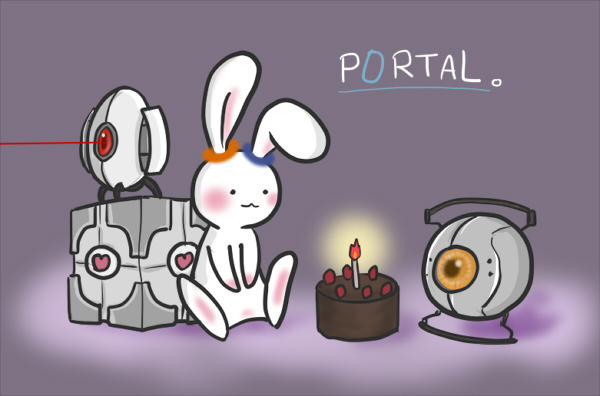 bunny cake easter food glados portal rabbit turret_(portal) weighted_companion_cube