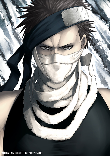 bandage bandages black_eyes black_hair headband kei-suwabe kirigakure_symbol male momochi_zabuza naruto ninja solo