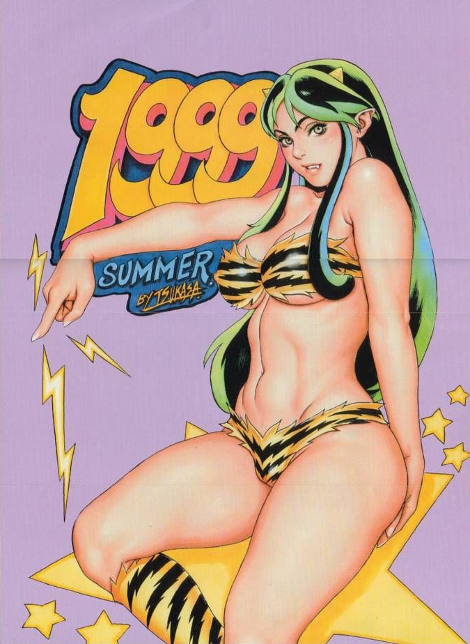 ass ass_grab bandeau bangs bare_shoulders bikini blue_hair boots breasts cleavage crease curvy erect_nipples fang fingernails gradient_hair green_eyes grin hips horns knee_boots large_breasts lightning lips long_fingernails long_hair looking_at_viewer lum multicolored_hair nail_polish navel outstretched_arm parted_bangs pointing pointy_ears scan scan_artifacts sitting smile solo star swimsuit thick_thighs thighs tiger_print torn_clothes traditional_media tsukasa_jun under_boob underboob urusei_yatsura very_long_hair wide_hips