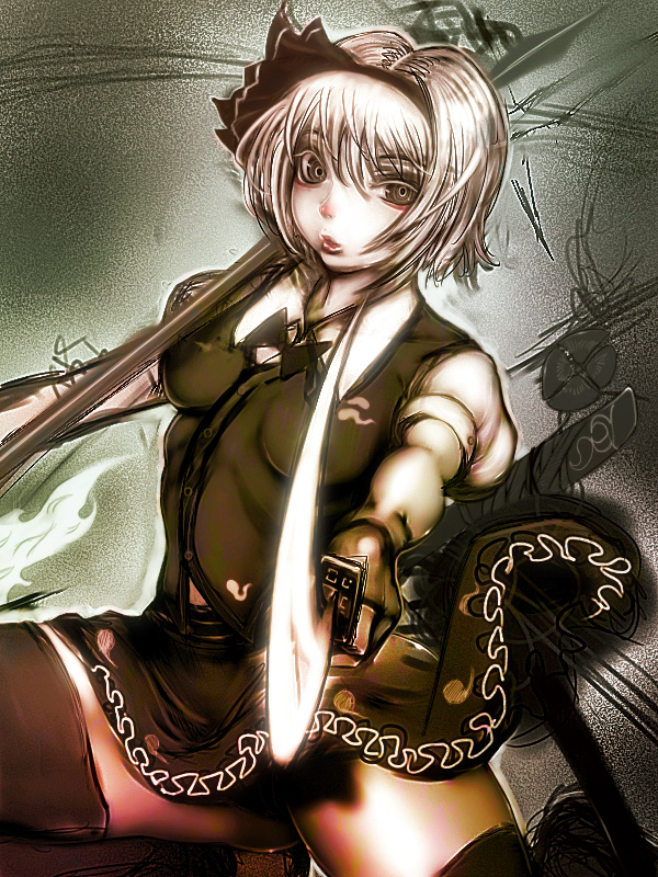 bad_id cong1991 face katana konpaku_youmu lips solo sword thighhighs touhou weapon