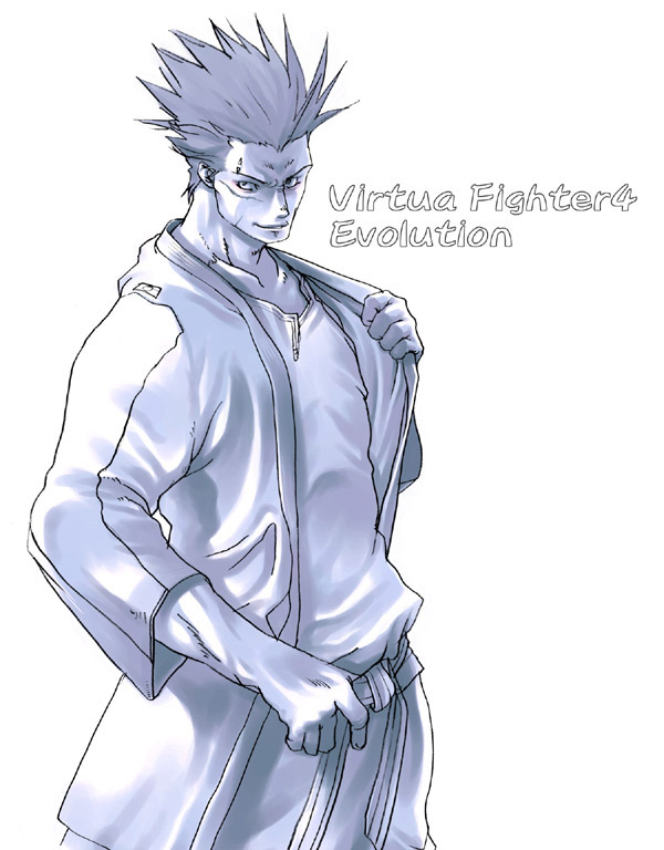 1boy belt dougi eyebrow_piercing g-room_honten hinogami_goh monochrome pale_skin piercing scar solo spiky_hair virtua_fighter