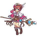 atelier atelier_(series) atelier_rorona boots brown_dress capelet dress hat lowres pixel_art red_hair redhead rororina_fryxell short_hair skirt solo staff