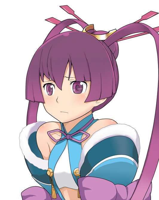 ar_tonelico_iii bad_id bare_shoulders blush finnel frown gust hair_ornament long_hair purple_eyes purple_hair tamakorogashi twintails violet_eyes