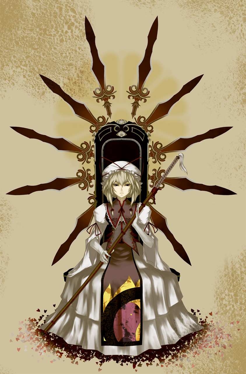dress highres muchakushoku sitting solo sword throne touhou weapon yakumo_yukari