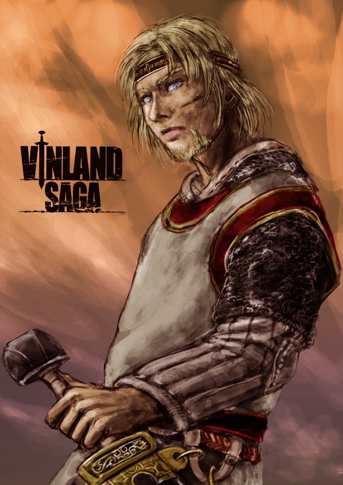 baryan blonde_hair canute chainmail headband male realistic scar solo sword timeskip vinland_saga weapon