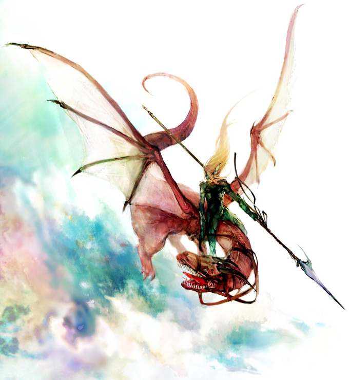 armor cain_highwind dragon final_fantasy final_fantasy_iv long_hair male polearm riding solo spear weapon western_dragon