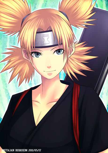 blonde_hair blue_eyes forehead_protector headband kei-suwabe naruto ninja quad_tails solo sunagakure_symbol temari