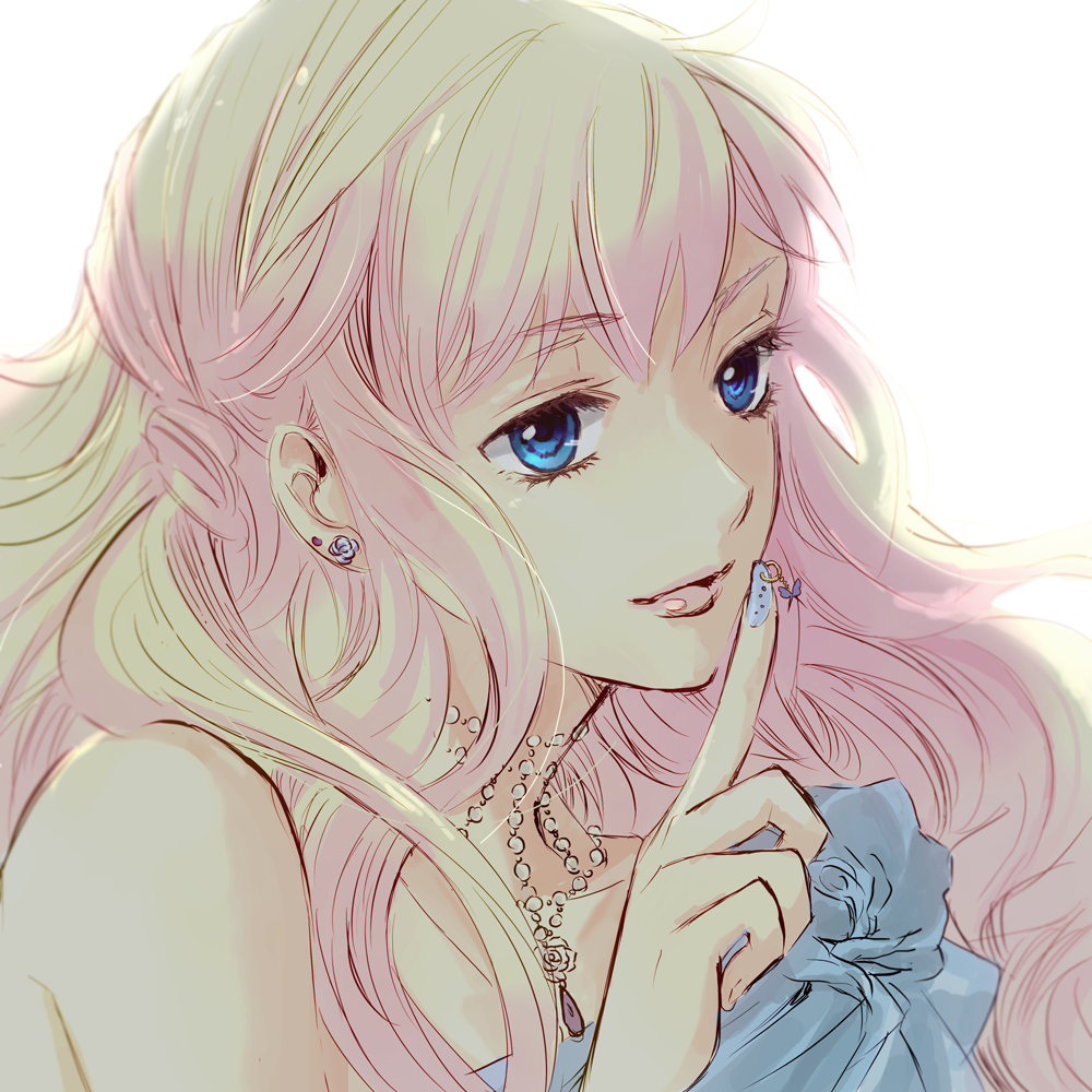 blue_eyes earrings emi_(penguin908) finger_to_mouth jewelry lips long_hair macross macross_frontier nail_polish necklace pink_hair sheryl_nome simple_background solo