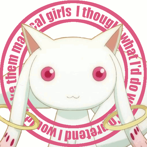 :3 animated animated_gif ghost_in_the_shell gif gif_artifacts kyubey laughing_man lowres mahou_shoujo_madoka_magica parody