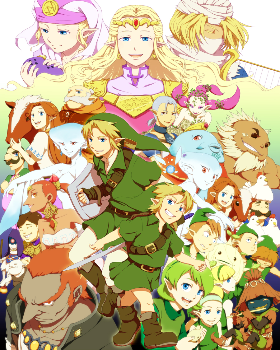 bad_id balding beard belt bird blonde_hair blue_eyes boots brown_hair chicken closed_eyes crown darunia dual_persona earrings epona everyone eyes_closed facial_hair flute ganondorf gloves goron great_deku_sprout great_fairy green_hair grin hair_over_eyes hairband happy_mask_salesman hat impa ingo instrument jewelry king_zora kokiri link malon mido mido_(legend_of_zelda) mido_(the_legend_of_zelda) mido_(zelda) multiple_persona nabooru navi nintendo ocarina ocarina_of_time pointy_ears princess_ruto princess_zelda rauru red_eyes red_hair redhead reverse_trap saiba_(henrietta) saria sheik shield skull_kid smile sword talon talon_(the_legend_of_zelda) the_legend_of_zelda tiara time_paradox weapon young zora