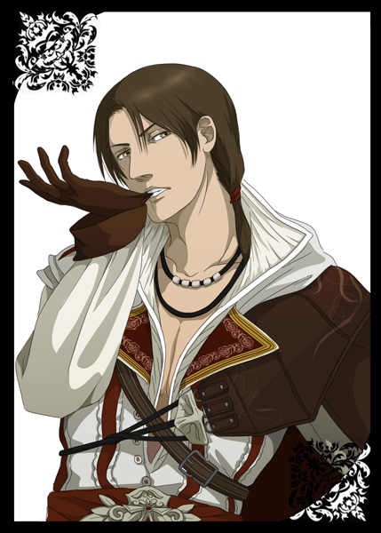 assassin's_creed assassin's_creed brown_hair ezio_auditore_da_firenze genmaipudding gloves kuroshitsuji parody ponytail