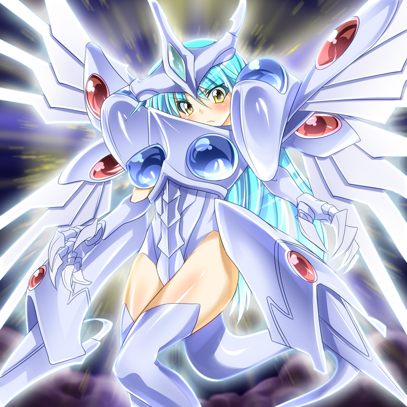 blush claws cloud clouds duel_monster hair_ornament long_hair majestic_star_dragon mtu personification savior_star_dragon tail very_long_hair wings yellow_eyes yu-gi-oh! yuu-gi-ou yuu-gi-ou_5d's