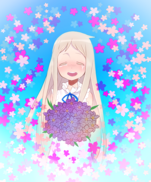 closed_eyes dress eyes_closed flower honma_meiko kashiri_kurosuke long_hair tears violet violet_(flower)