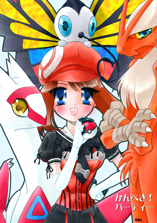 1girl beautifly blaziken blush haruka_(pokemon) itokei latias lolita_fashion poke_ball pokemon pokemon_(creature) pokemon_rse pokemon_ruby_and_sapphire translation_request