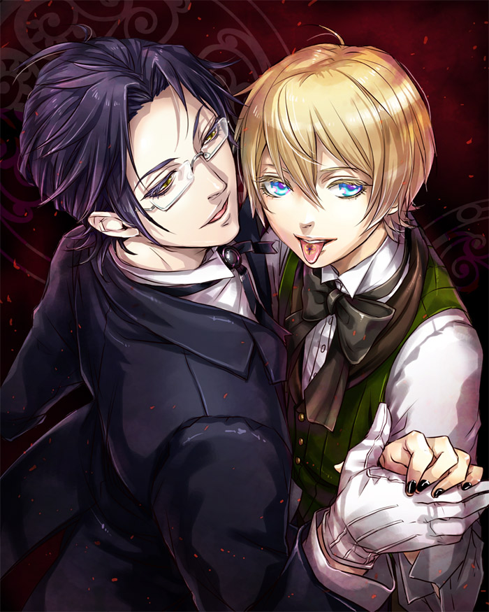 black_hair blonde_hair blue_eyes claude_faustus dr. glasses gloves kuroshitsuji male nail_polish short_hair tongue yellow_eyes