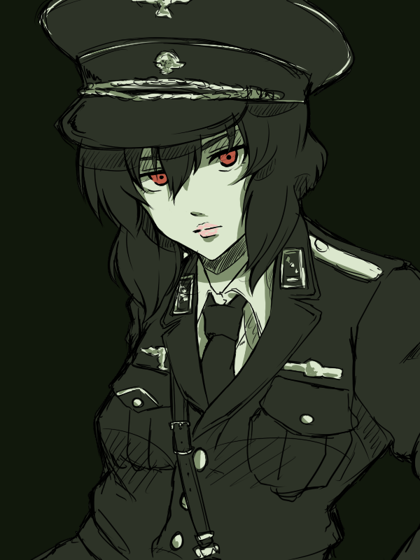 hat kusanagi_motoko lips military military_uniform miyatsuki_kaname nazi necktie peaked_cap pixiv_manga_sample red_eyes resized uniform