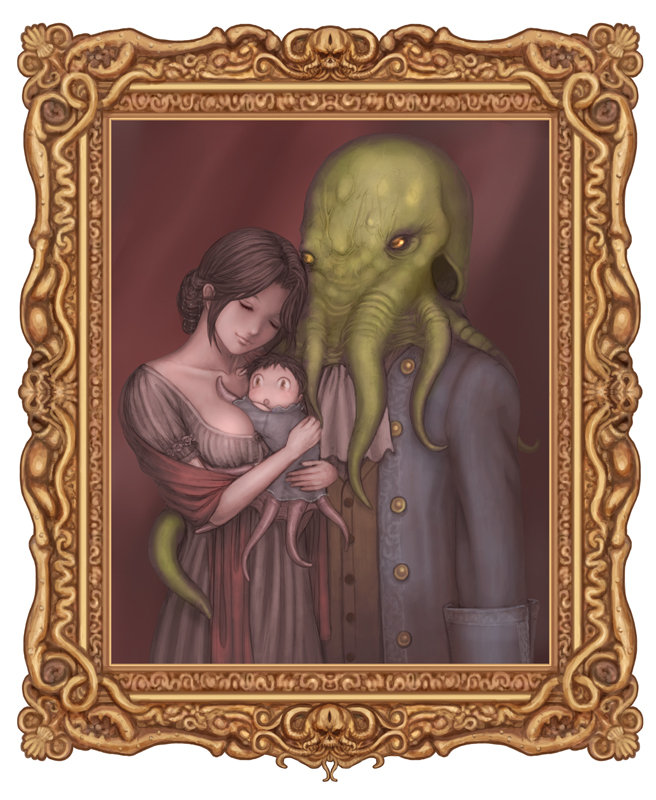 couple cthulhu domo family frame hug if_they_mated illbleed lovecraft monster octopus painting tentacles