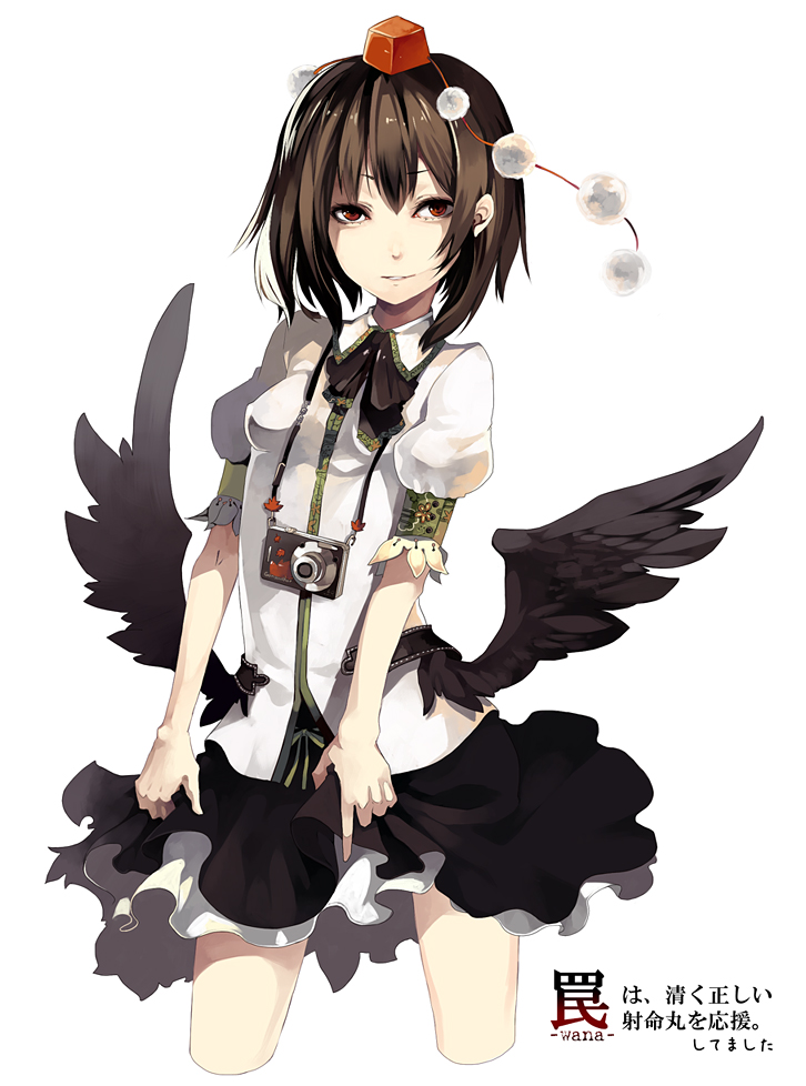 brown_hair camera hat red_eyes riku_(artist) riku_(wana) shameimaru_aya short_hair tokin_hat touhou wings