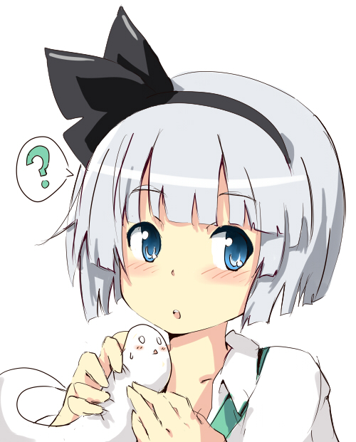 ? blue_eyes blush bow embarrassed fine_(artist) ghost hairband konpaku_youmu konpaku_youmu_(ghost) open_mouth short_hair silver_hair touhou