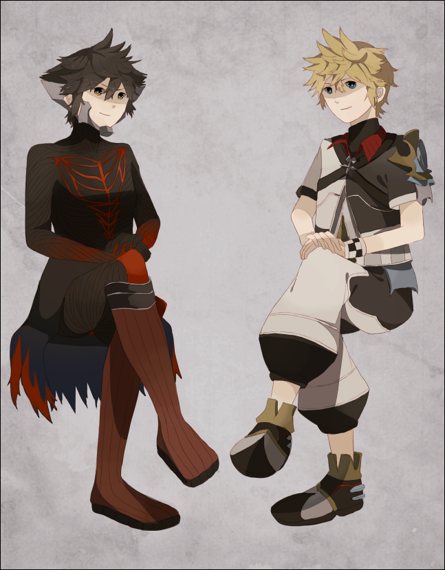 2boys black_hair blonde_hair blue_eyes kingdom_hearts kingdom_hearts_birth_by_sleep multiple_boys sana423 spoilers vanitas ventus wristband yellow_eyes