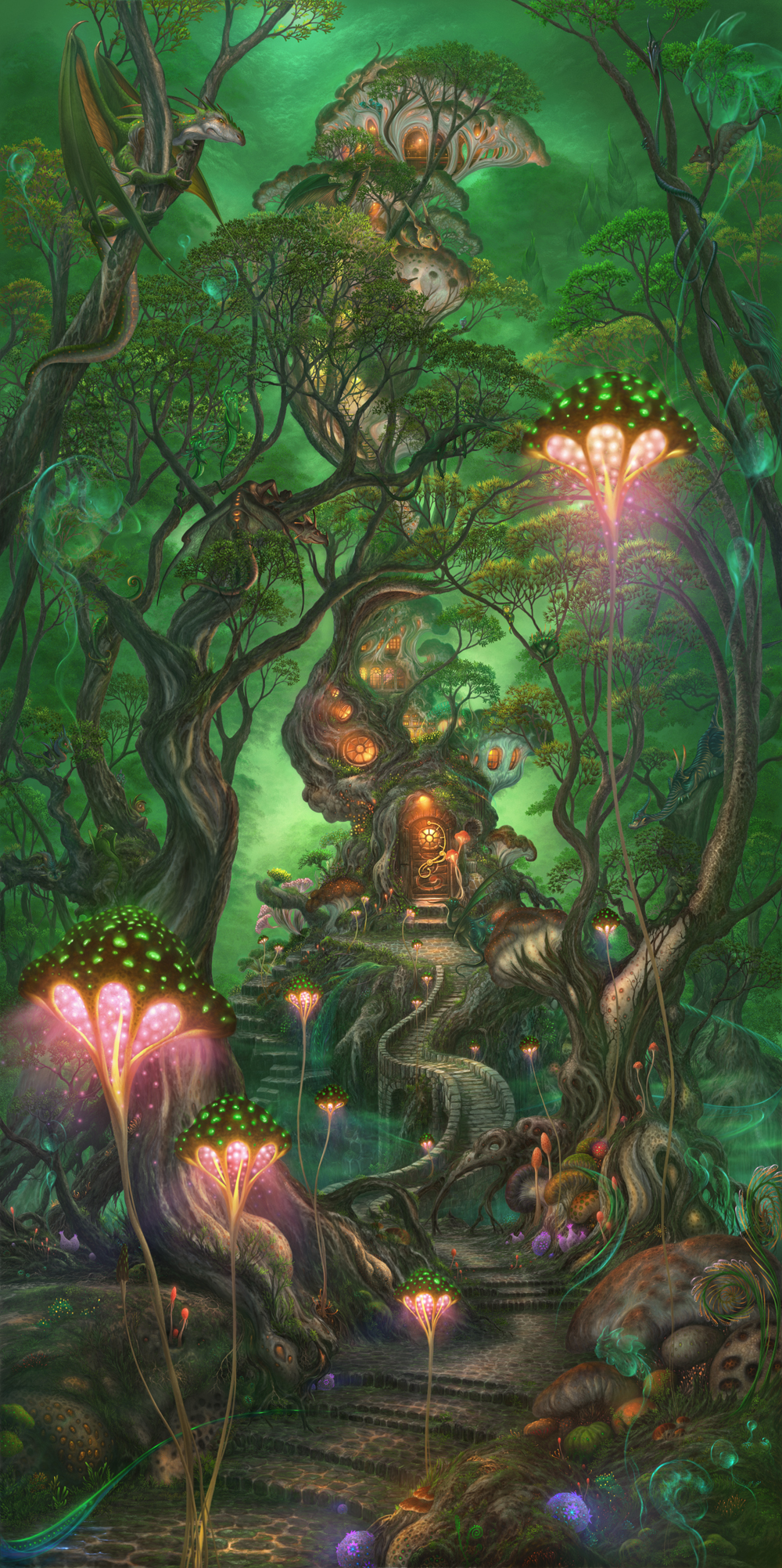 creature fantasy highres no_humans original plant scenery tree treehouse ucchiey