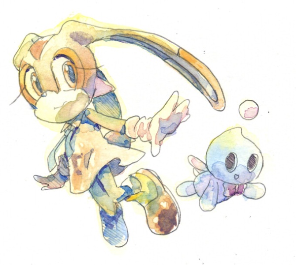 bunny cheese_(sonic) cheese_the_chao cream_(sonic) cream_the_rabbit dress gloves rabbit smile sonic_the_hedgehog