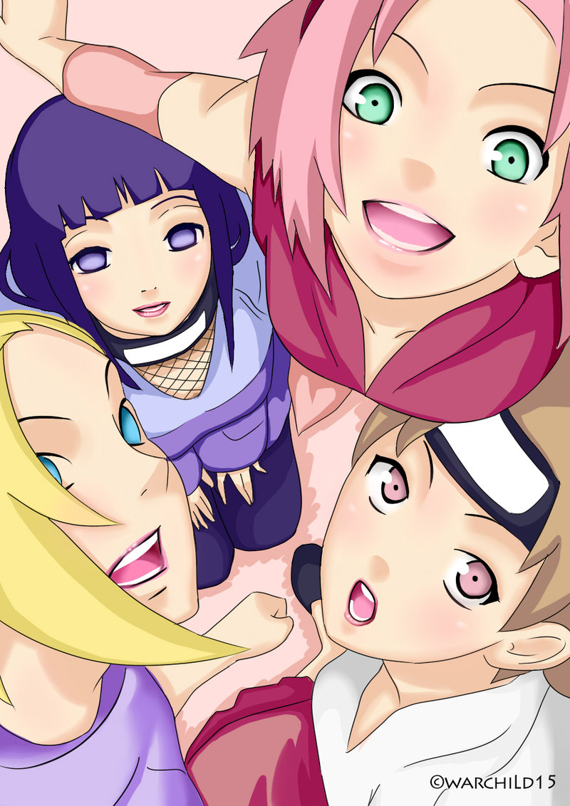 4girls blonde blue_eyes blush brown_hair byakugan close female green_eyes grin hair hair_buns happy haruno_sakura hyuuga_hinata lipstick long_hair looking_up male naruto pink_hair ponytail purple_eyes quartet short_hair smile tenten yamanaka_ino