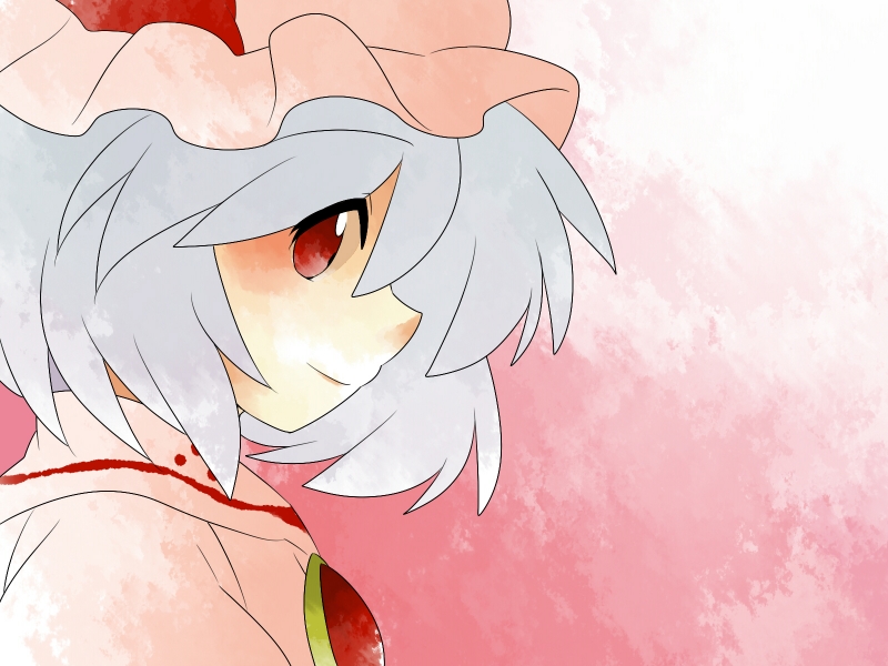 1girl aenobas brooch bust hammer_(sunset_beach) hat jewelry red_eyes remilia_scarlet short_hair smile solo touhou