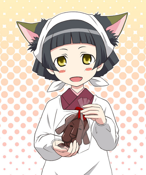 animal_ears black_hair blush bob_cut cat_ears dorm_leader fang maria_holic open_mouth yaguchi_kairo yellow_eyes