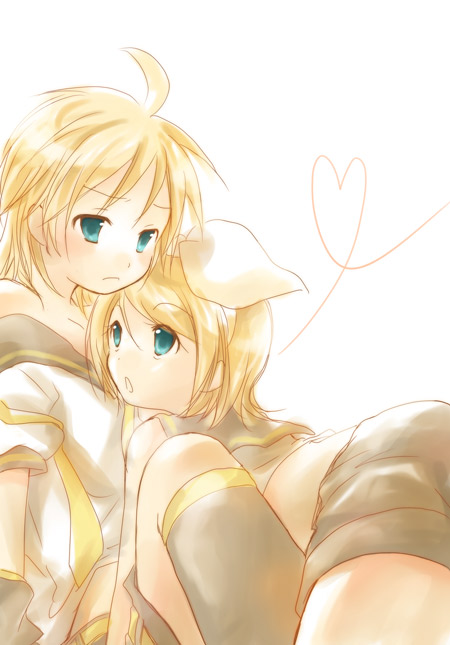 blonde_hair brother_and_sister heart hidacafe incest kagamine_len kagamine_rin short_hair siblings twins vocaloid