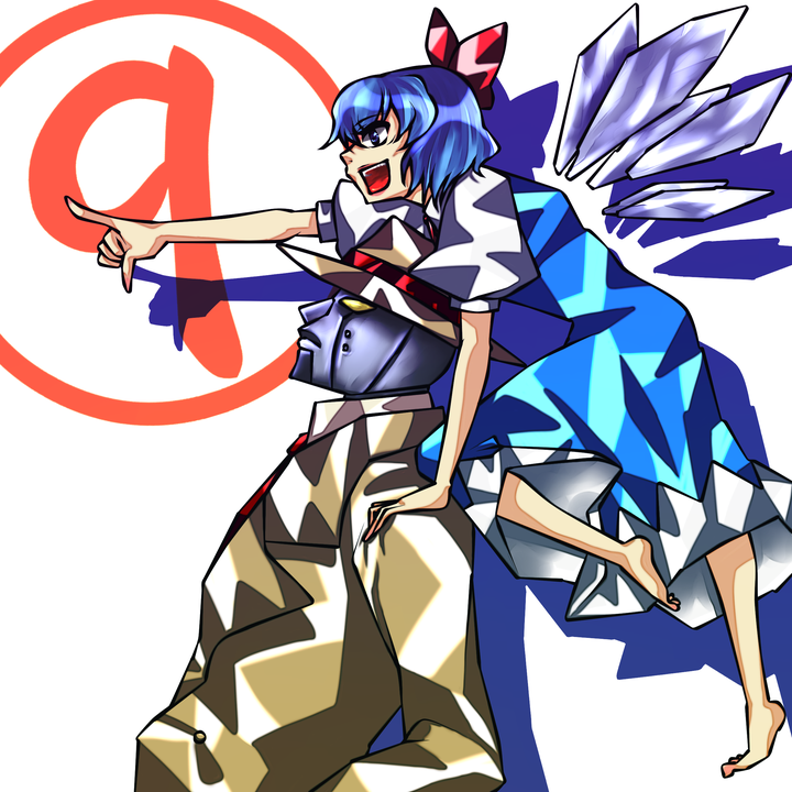 blue_eyes blue_hair bow character_request cirno crossover discharge_cycle hair_bow m.u.g.e.n pun q short_hair street_fighter street_fighter_iii street_fighter_iii:_3rd_strike touhou wings ⑨
