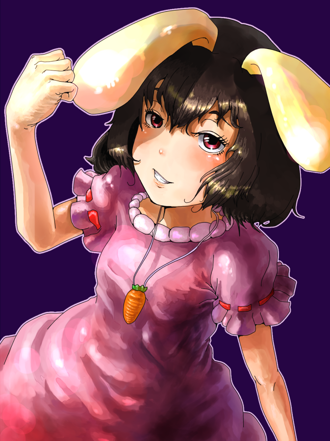brown_hair carrot dress fist inaba_tewi necklace nihimaru rabbit_ears red_eyes touhou