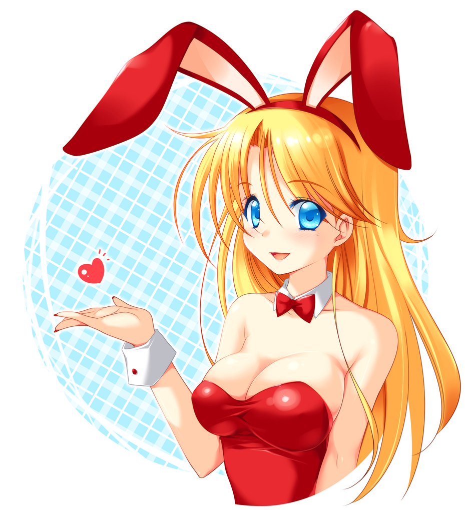 bad_id blonde_hair blue_eyes bunny_ears bunnysuit long_hair original p.kibi rabbit_ears solo