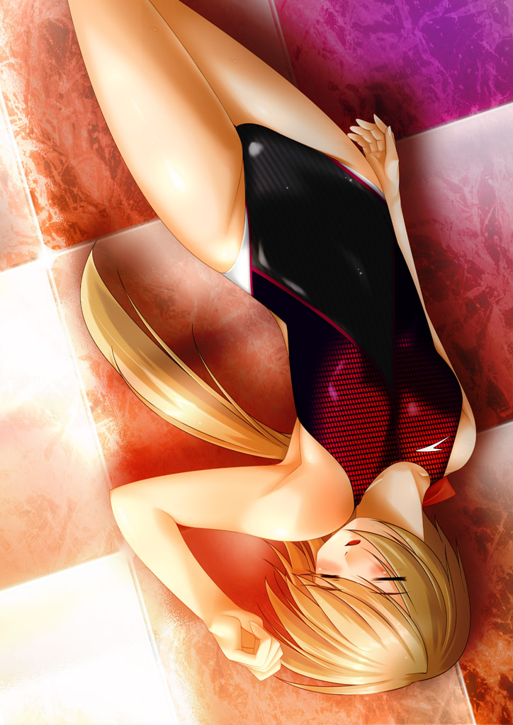 blonde_hair charlotte_dunois competition_swimsuit highleg hiyou_jun infinite_stratos long_hair lying one-piece_swimsuit solo speedo_(company) swimsuit upside-down