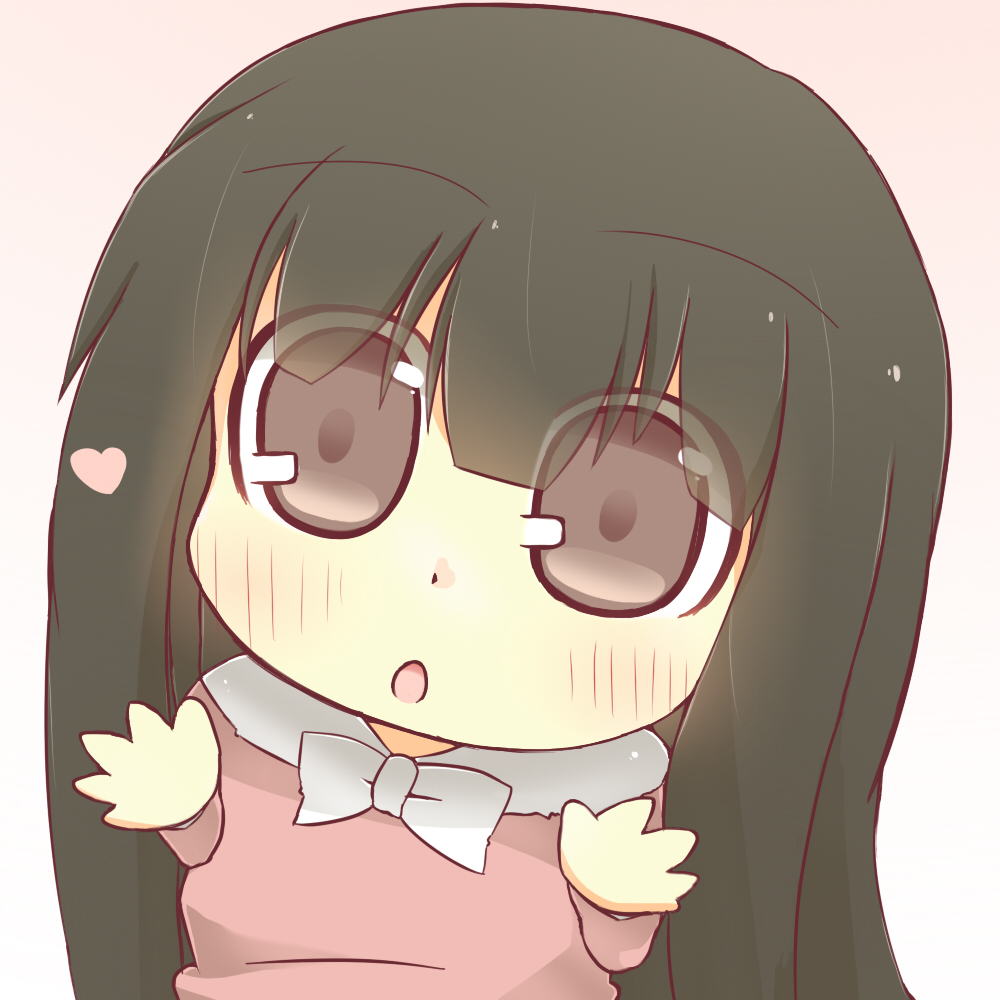 black_hair blush chibi dress grey_eyes hazuki_ruu heart houraisan_kaguya long_hair open_mouth pink_dress solo touhou