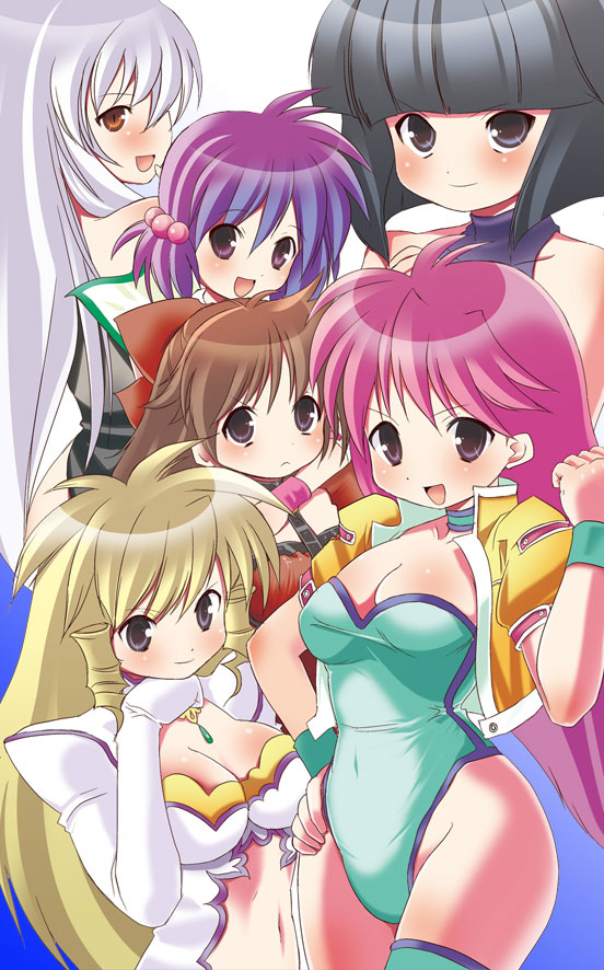 beauty_ichigaya black_hair blonde_hair breasts brown_hair cleavage dei_shirou dress drill_hair elbow_gloves freia_kagami gloves grey_eyes hair_bobbles hair_ornament hair_ribbon jacket leotard long_hair mighty_yukiko minami_toshimi multiple_girls mutou_megumi pink_hair purple_hair ribbon short_hair silver_hair very_long_hair white_hair wrestle_angels wrestle_angels_survivor wrestle_angels_survivor_2 wrestling_outfit wristband yuuki_chigusa