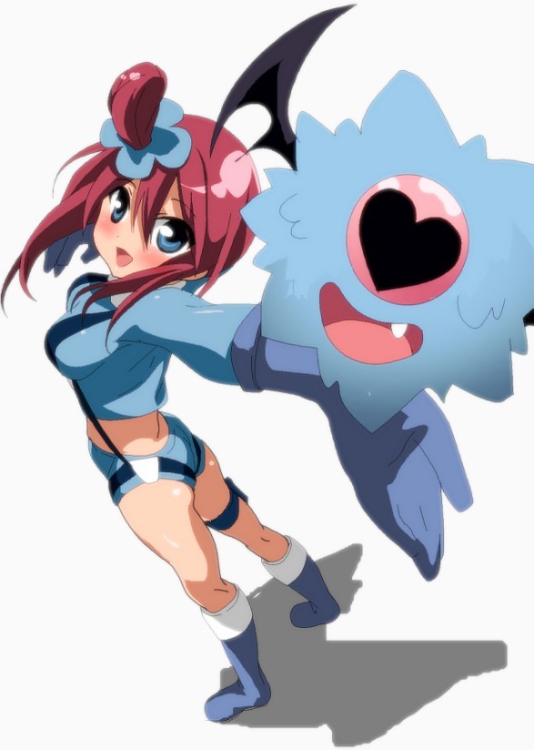 blue_eyes blush breasts fuuro_(pokemon) gloves hair_ornament heart midriff momoiro_tanuki pokemon pokemon_(game) pokemon_black_and_white pokemon_bw red_hair redhead wings woobat